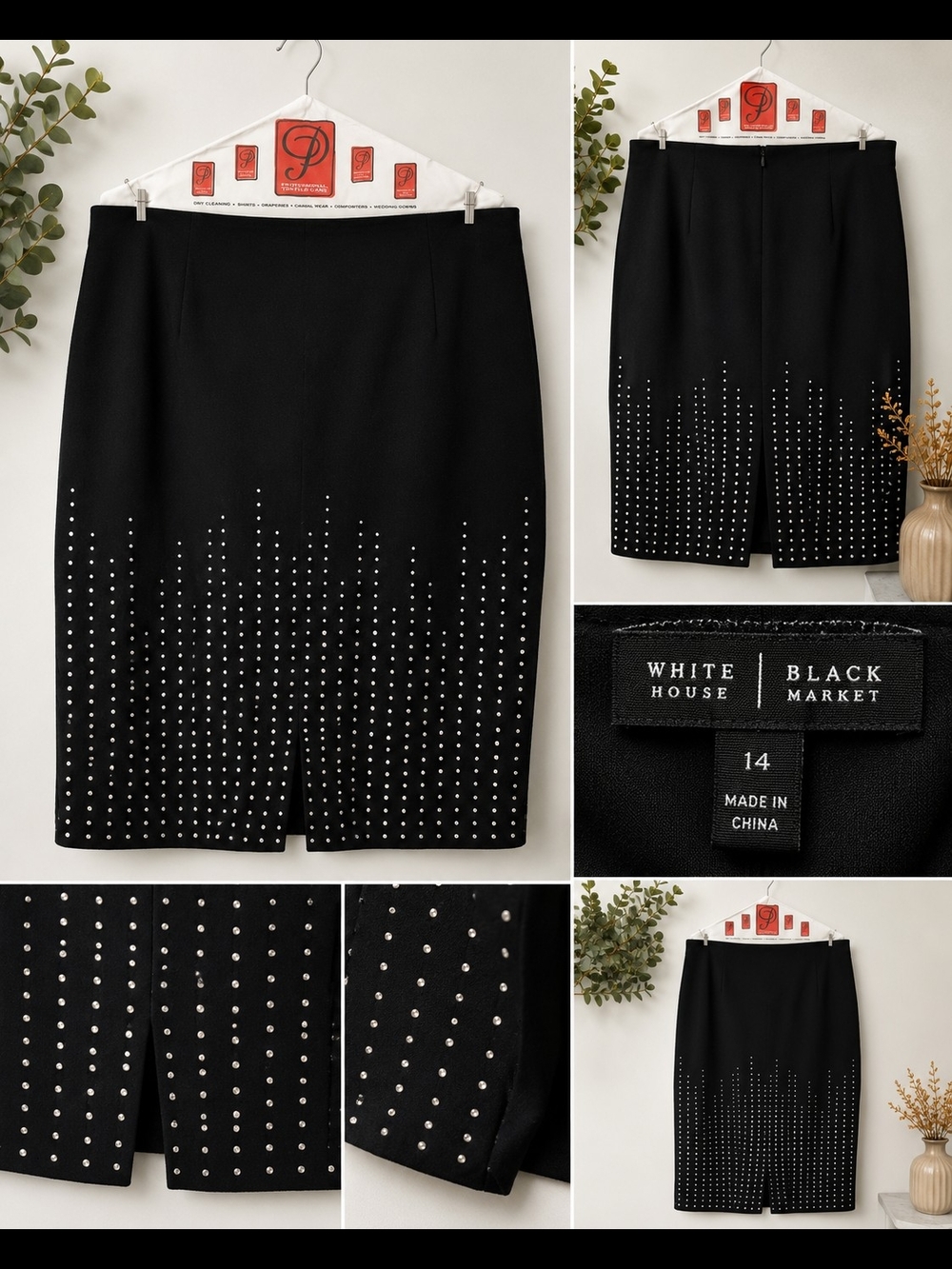 White House Black Market Black Pencil Skirt with Silver Studs
